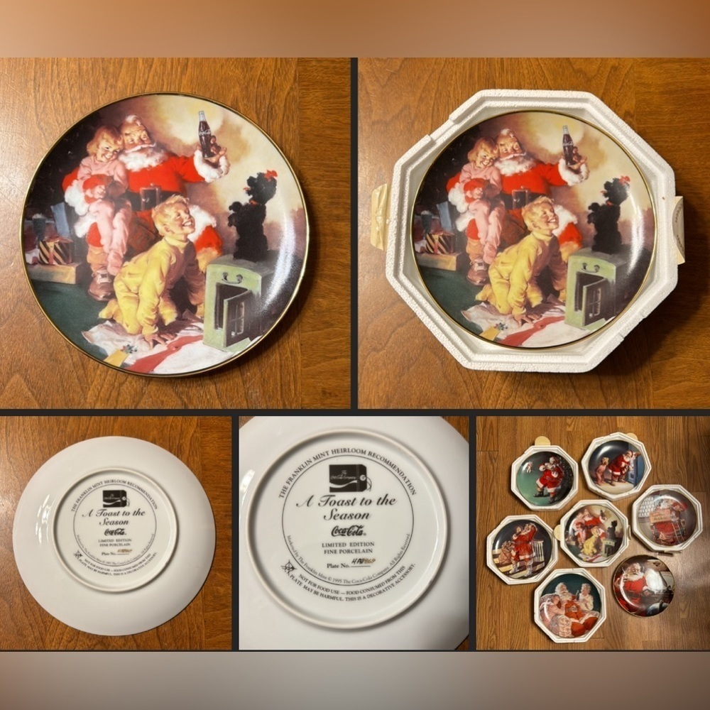 Vintage 1995 The Franklin Mint A Toast To The Season Coca Cola Santa Plate